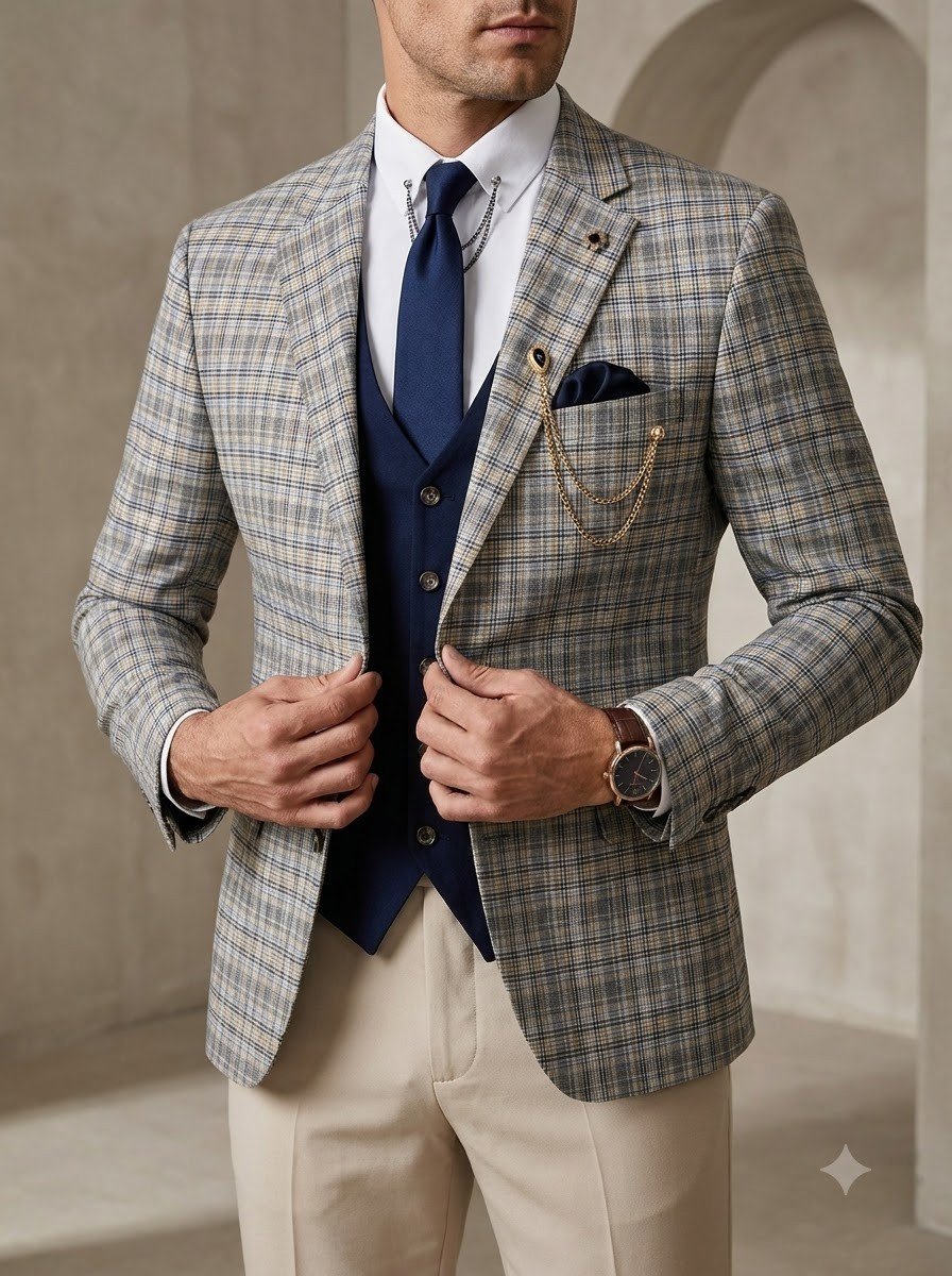 Custom Windowpane Blazer Set — made to measure by Sana Tailor, Jaipur